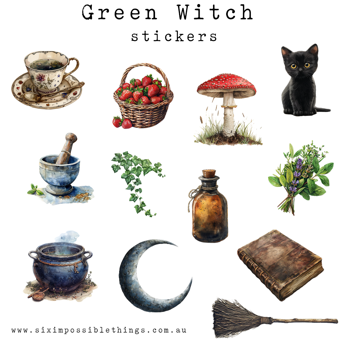 Green Witch - mini stickers