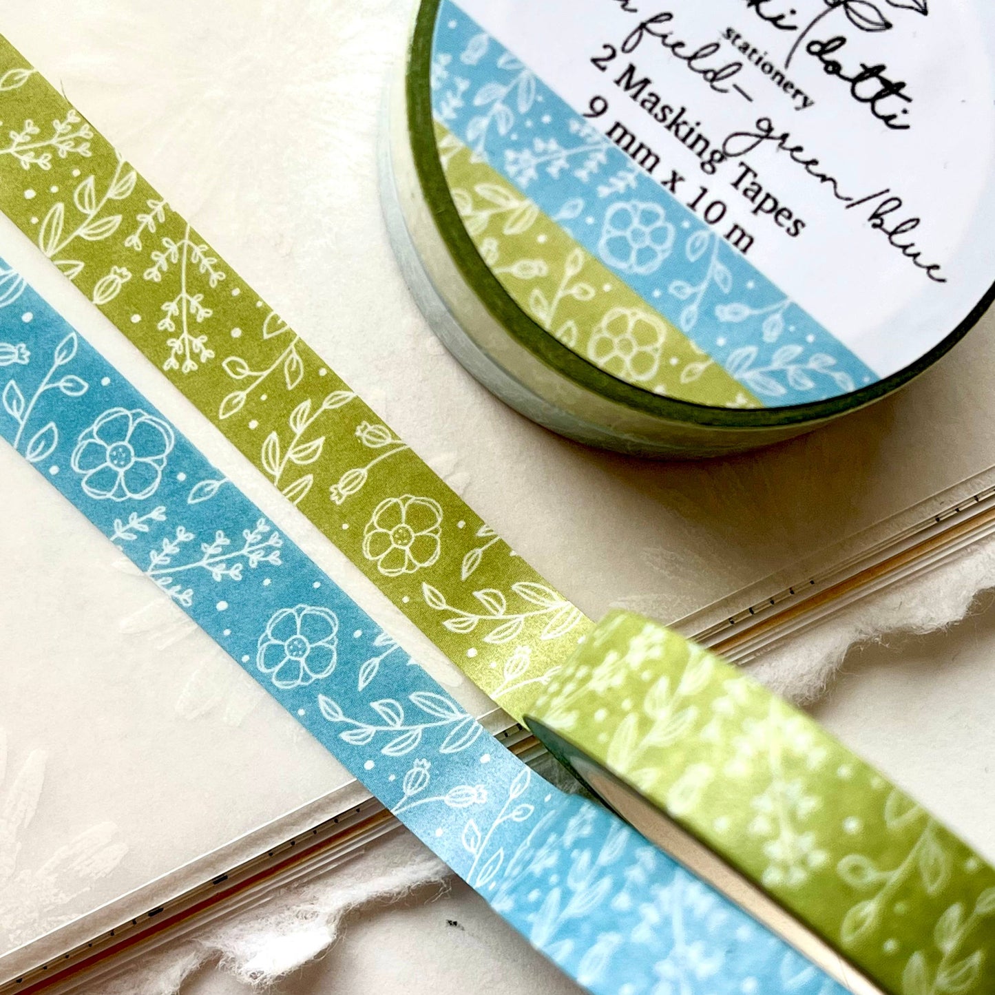 Washi tape slim - Flower Field green/blue