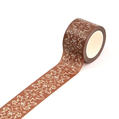Wide Washi Tape - brown damask