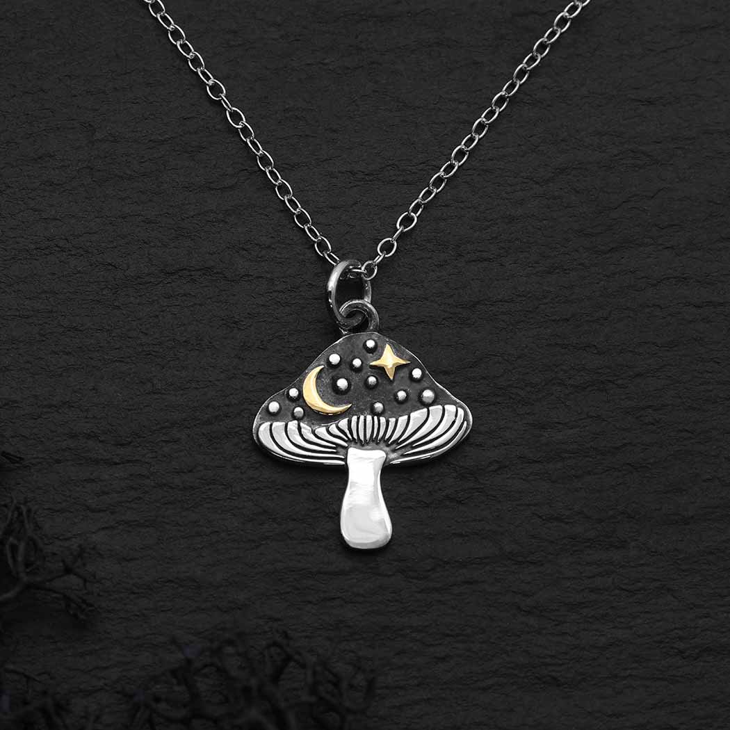 Mushroom Necklace with Star and Moon
