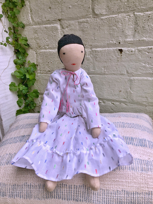 Silaiwali Doll - white dress with embroidery